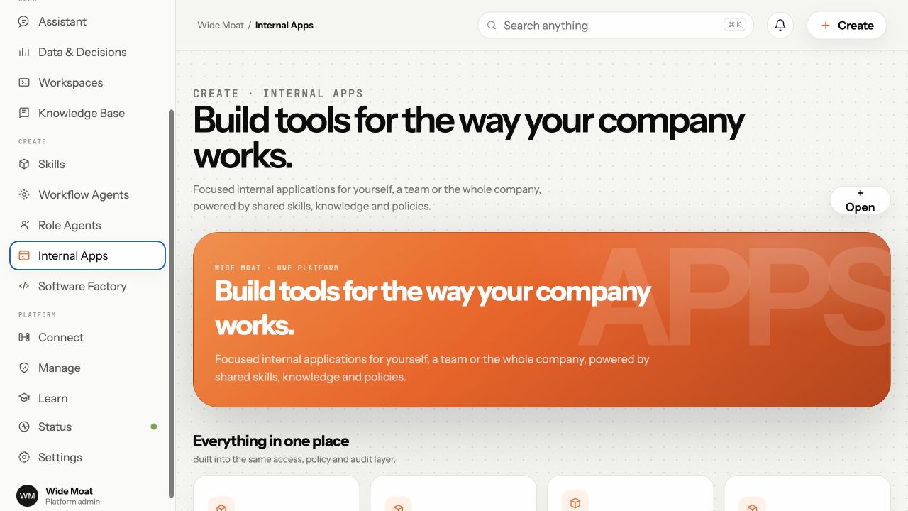 Internal Apps inside the shared Wide Moat workspace.